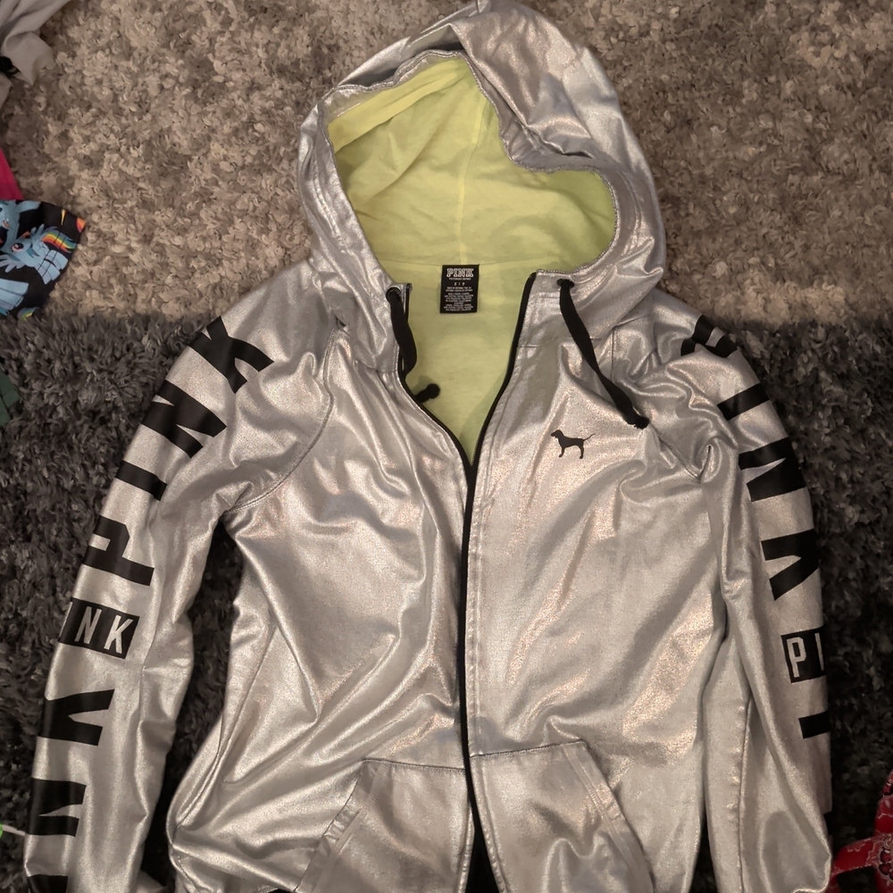 PINK Victoria's Secret Metallic Silver Jacket
